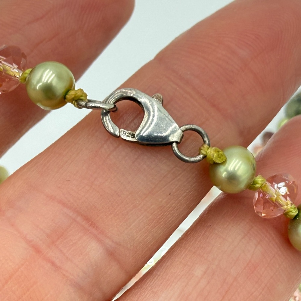 One Of A Kind Artisan Abalone Moss Agate Quartz Pearl 40” Necklace 925 Gemstone - Picture 10 of 17